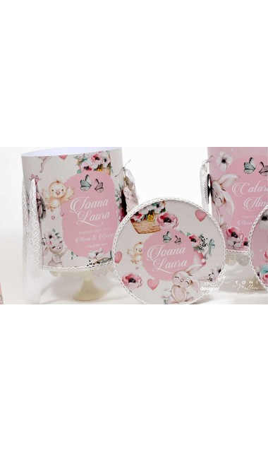 Trusou cu fluturi si flori ideal pentru un botez primavara Pink Spring 22